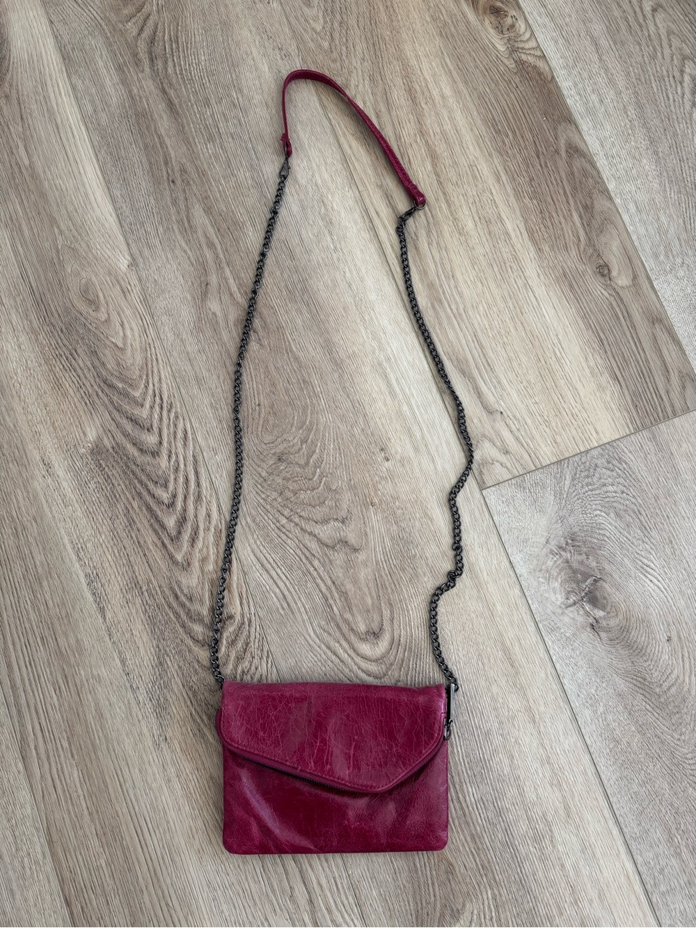 HOBO Burgundy Leather Crossbody with Chain Strap